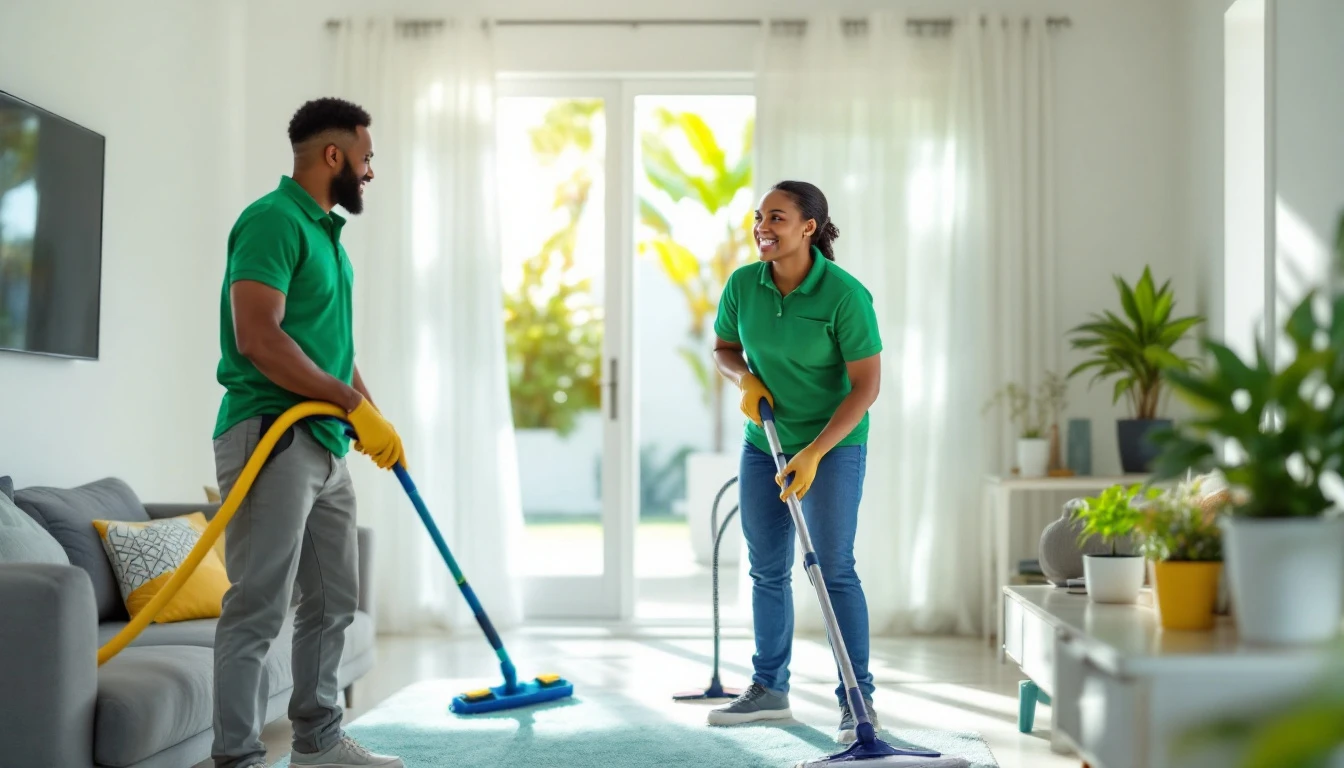 Équipe de nettoyage Eclat Gwada au travail dans une maison en Guadeloupe