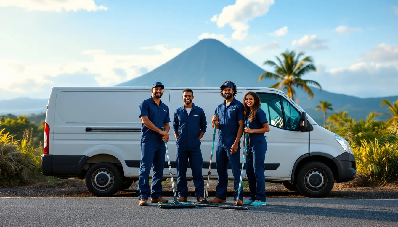 Équipe d’Éclat Gwada et véhicule d’intervention sur une route de Guadeloupe